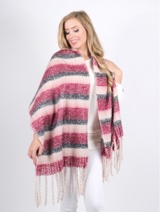 Striped Blanket Scarf W/ Tassels